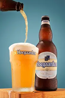 Foam Prints: Beer Bottle Hoegaarden Wit Blanche and the original glass was filled with beer