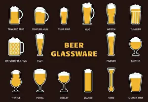 Goblet Prints: Beer glasses types collection. Different glass for cafe or bar