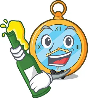Timer Prints: With beer gold vintage clock with picture cartoon