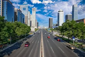 Beijing, China central business district cityscape and highway in the afternoon