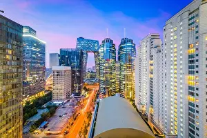 Beijing, China cityscape and financial district at dusk