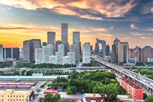 Rises Prints: Beijing, China modern financial district skyline on a nice day with blue sky