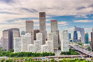 Beijing, China modern financial district skyline on a nice day with blue sky