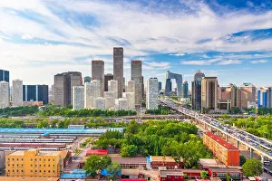 Beijing, China modern financial district skyline on a nice day with blue sky