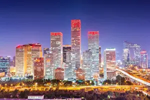 Beijing, China modern financial district skyline on a nice day with blue sky