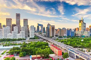 Beijing, China modern financial district skyline on a nice day with blue sky