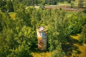 Catastrophe Prints: Belarus. Aerial View Of Ruined Water Tower In Chernobyl Zone
