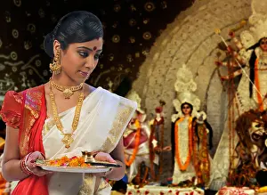Asians Prints: Bengali woman celebrating Durga puja