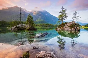 Wonderful Prints: Berchtesgaden National Park, Germany. Lake Hintersee and the Bavarian Alps at sunrise