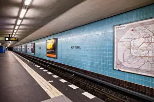 Hauptstadt Prints: Berlin Alt-Tegel.Underground U-bahn station platform with blue tiles