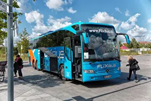Overland Prints: Berlin, Germany, FlixBus at the stop for long distance buses at Berlin Südkreuz