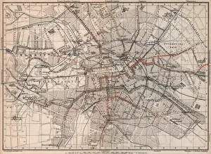 BERLIN STRAßENBAHNNETZ. Tramway network city centre/innere stadt plan, 1886 map