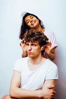 Female Friend Prints: best friends teenage girl and boy together having fun, posing em