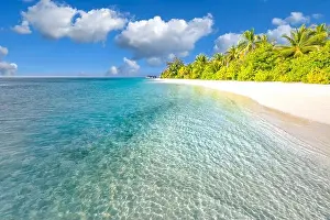 Best tropical beach landscape. Fantastic summer coast, vacation destination, palm trees, white sand, sunny sky. Freedom travel, amazing sea lagoon