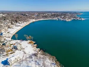 Beverly Cove and Patch Beach aerial view in winter in city of Beverly, Massachusetts MA, USA