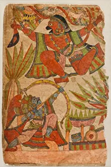 Epic Prints: Bharata Shoots at Hanuman as He Flies Over with the Medicinal Herbs (recto)