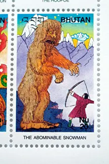 Bhutan Prints: A Bhutan postage stamp shows a yeti