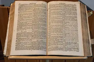 Ancient Times Prints: Bible open book in church. Publication