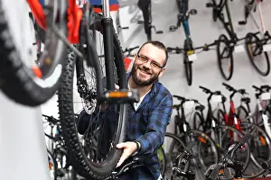 Salesman Prints: bicycle shop. bicycle shop bicycle salon. bicycle seller in a bicycle lounge