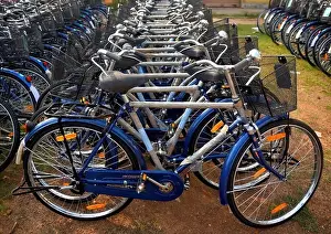 Bicycles Prints: Bicycles from the Kanyashree Project at the Block Development Offices of Midnapore ready for distribution among