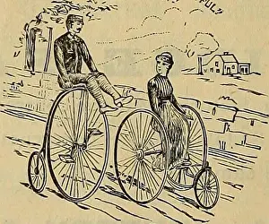 Bookyear1 Prints: The bicycling world. Tandem Tricycle