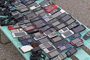 Keypad Prints: Big collection of old mobile phones at flea market