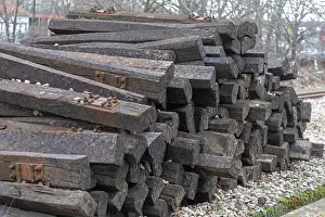 Serbia Prints: Big Pile of Old Wooden Railroad Ties