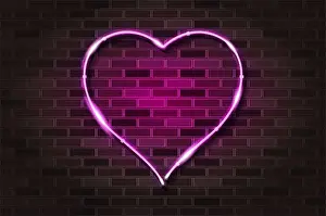 Holder Prints: Big pink heart glowing neon sign or LED strip light
