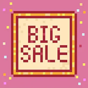 Geek Prints: Big Sale sign. Pixel art style icon 8-bit