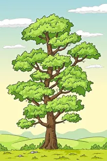 Eps 10 Prints: Big summer tree. Hand drawn vector illustration with separate layers
