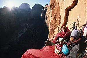 Zion National Park Prints: Big Wall climbing sunrise, Utah