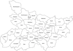 India Map Prints: Bihar districts map with name labels. Northeast indian state. White background