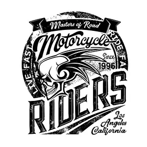 Racer Prints: Biker club emblem, skull and wings icons