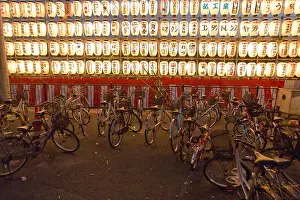 Osaka Prints: Bikes sit in front of a row of chÅchin lanterns in the streets of Kishiwada city during the Kishiwada Danjiri Matsuri