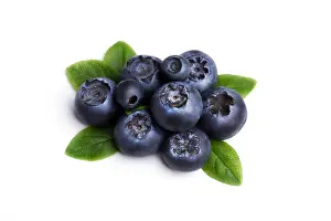 Arranged Prints: Bilberries or blueberries with leaves Retouched to resemble painting