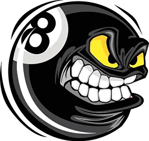 Billiard Prints: Billiards Eight Ball with Angry Face Cartoon Vector Design