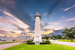 Biloxi, Mississippi USA at Biloxi Lighthouse at dusk