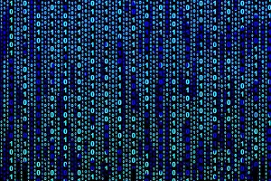 Binary Prints: Binary computer code on black background, abstract illustration