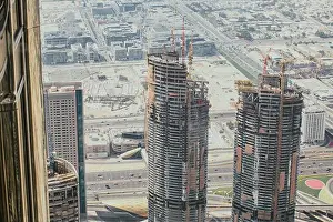 Emirates Prints: Bird view skyscrapers building construction in Dubai history