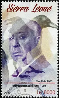 Postage Stamp Prints: The birds by Alfred Hitchcock on postage stamp