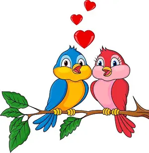 Blue Branch Prints: Birds couple in love