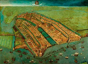 Surviving Prints: Bird's-eye View of Amsterdam - Oldest surviving map of Amsterdam