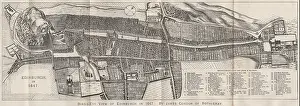 Ward Prints: BIRD'S EYE VIEW OF EDINBURGH IN 1647 vintage town/city plan. WARD LOCK, 1908 map
