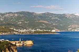 Becici Prints: Bird's eye view of historical resort towns of Budva and Becici with luxury hotels