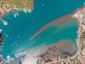 Marmaris Prints: Bird's eye view of Kızkumu beach shot with drone. Marmaris, Turkey