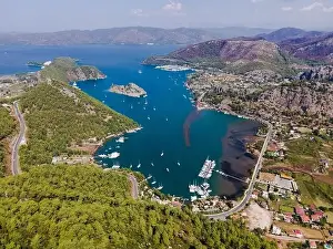 Bird's eye view of Kızkumu beach shot with drone. Marmaris, Turkey