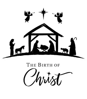 Bethlehem Prints: The Birth of Christ, Christmas nativity scene in black color