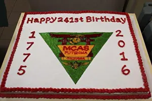 Us Navy Prints: A birthday cake rests on a table during a special meal in celebration of the 241st Marine Corps Birthday at the mess