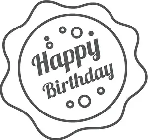 Birthday cake text icon in thin outline style. Anniversary celebration party gift present surprise