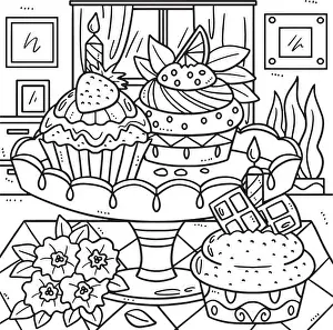 Colouring Book Prints: Birthday Cupcakes Coloring Page for Kids